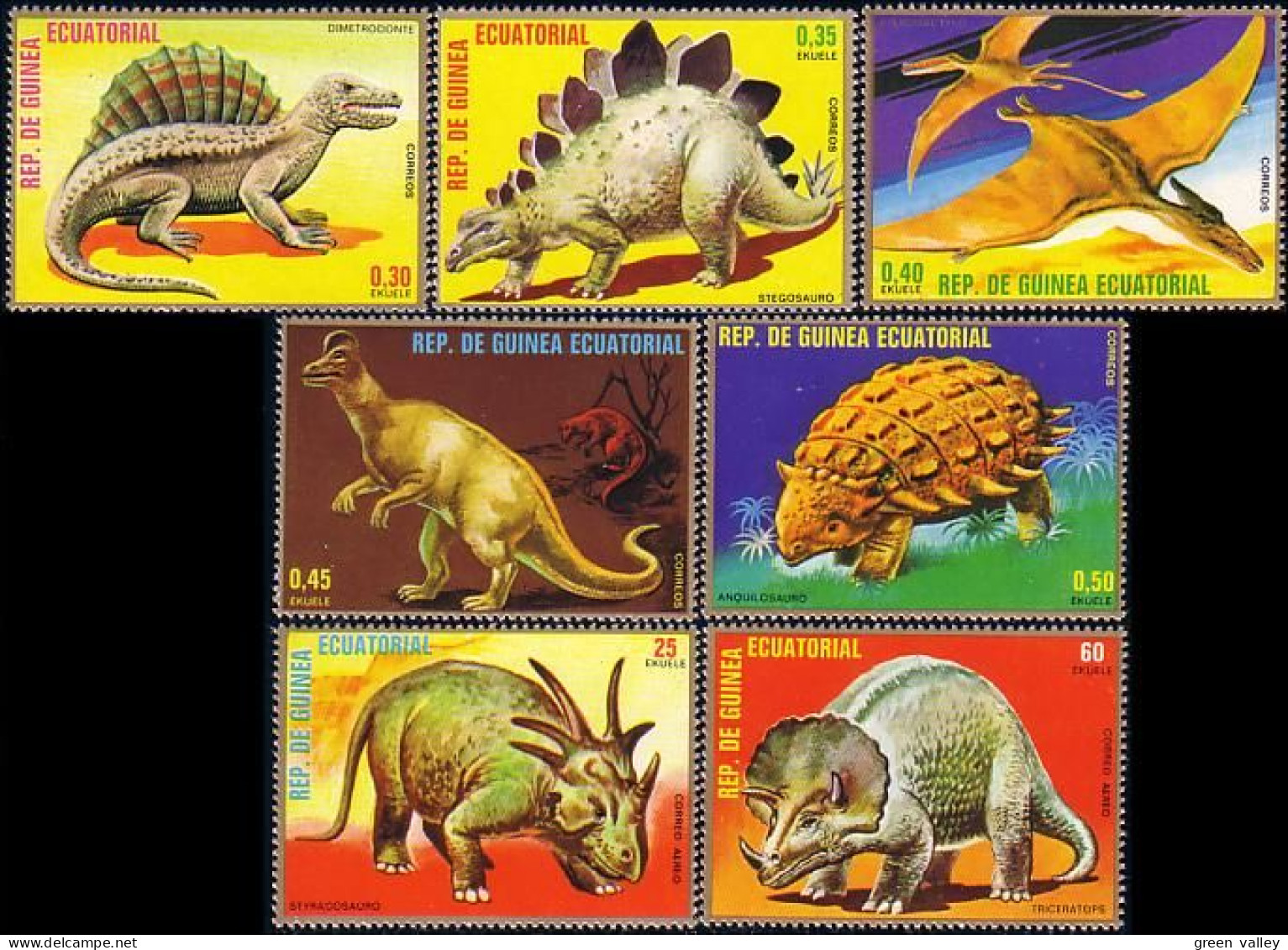 405 Guinée Dinosaures Dinosaurs Stegosaure Pterodactyle Anquilosaure Styracosaure Triceratops MNH ** Neuf SC (GEQ-1a) - Äquatorial-Guinea