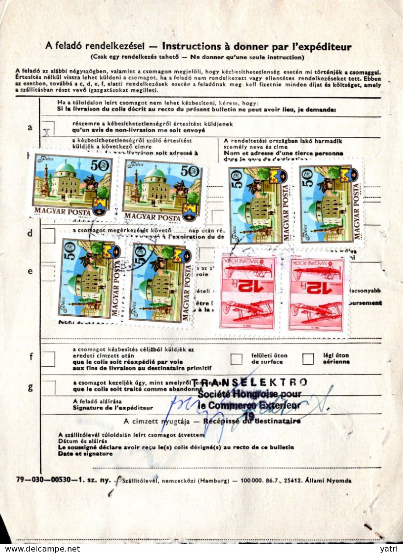 Ungheria (1990) - Bollettino Pacchi Per La Francia - Brieven En Documenten