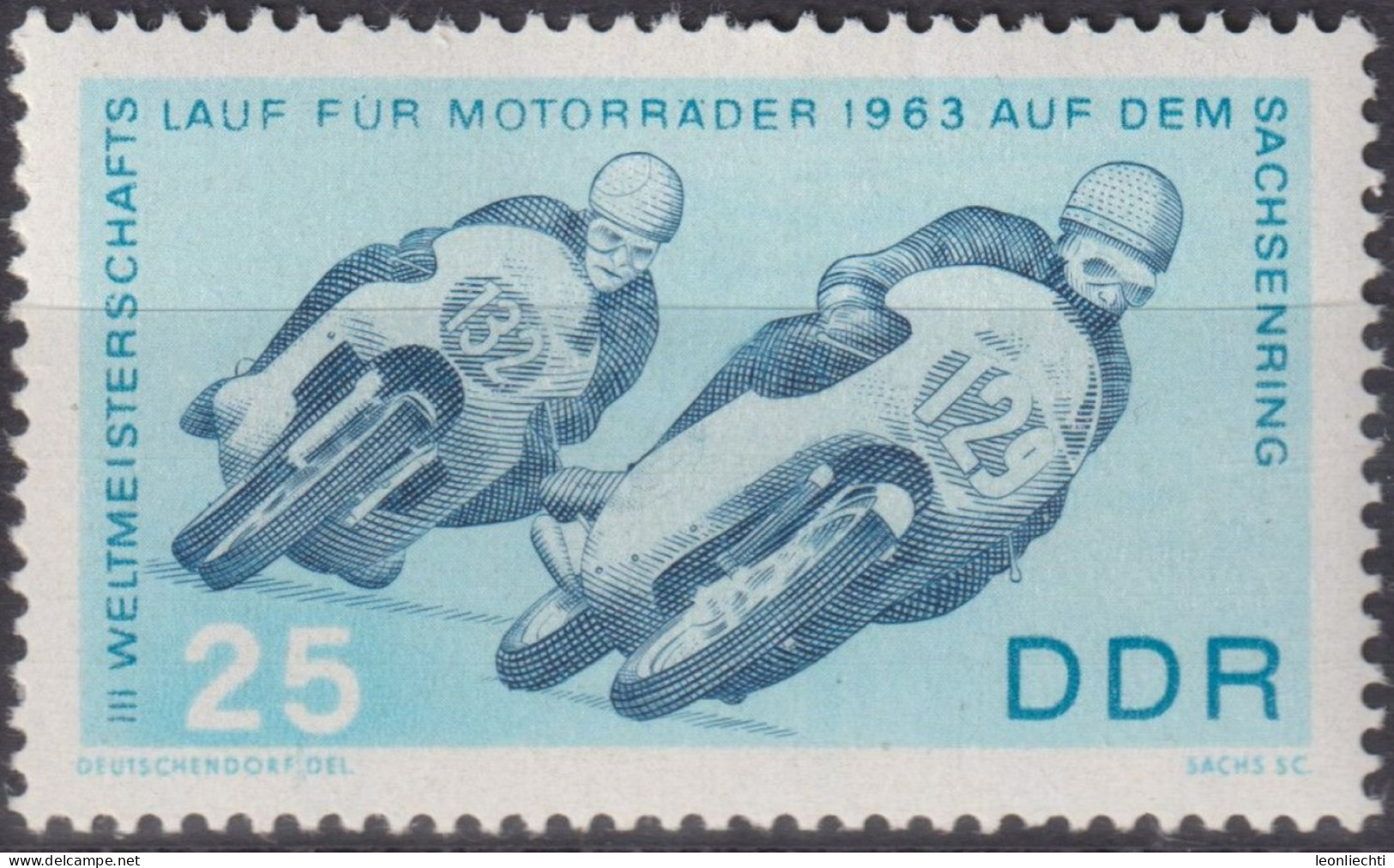 1963 DDR, ** Mi:DD 974, Yt:DD 680, Rennen 250-cm3, Auf Dem Sachsenring - Moto