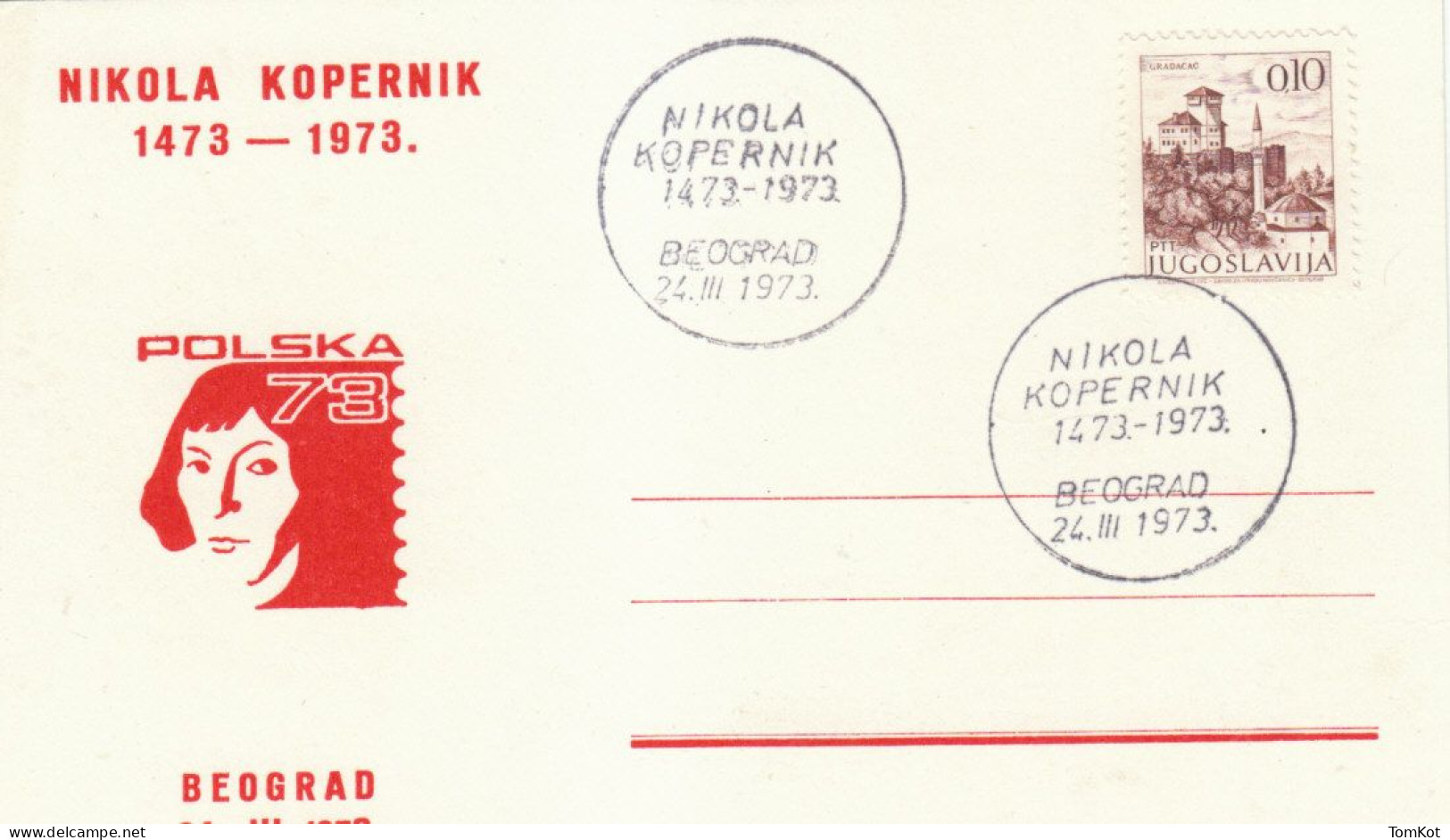 Yugoslavia 1973. Postal Card Honouring 500 Years Of Death Of Nikola Kopernik - Brieven En Documenten