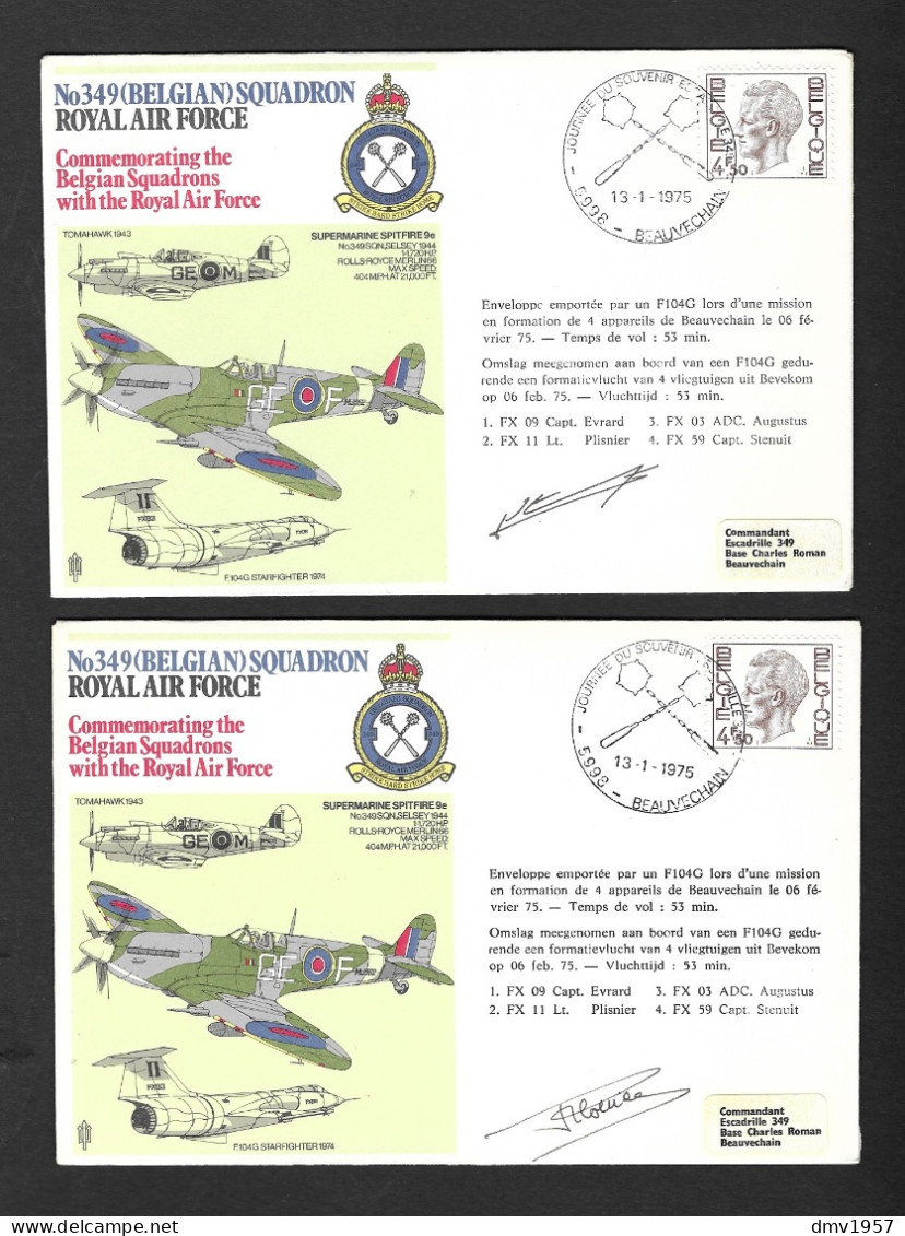 Belgium 1975 No 349 Squadron RAF Signed FDC With Card Inserts - Covers & Documents