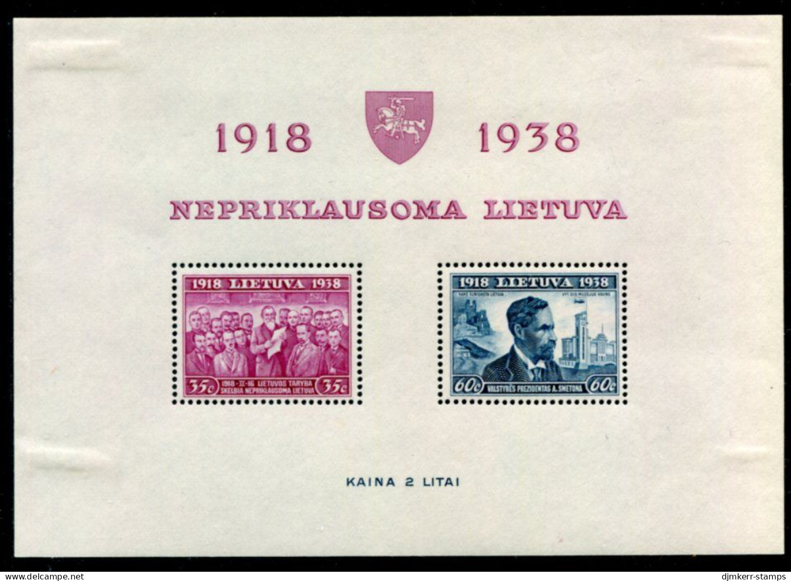 LITHUANIA 1939 20th Anniversary Of The Republic Block LHM / *. Michel Block 1A - Lituania