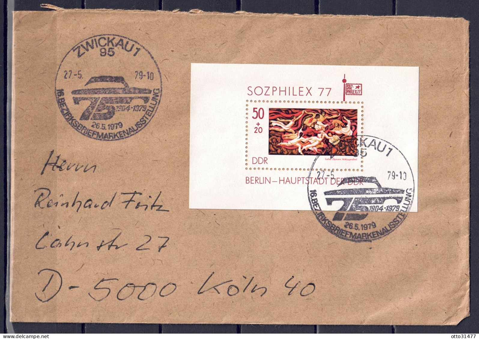 DDR 1977 - SOZIPHILEX '77, Block 48 Auf Brief Nach Köln - Covers - Used