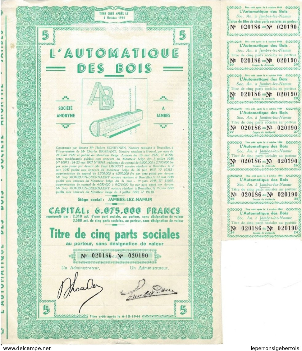 - Titre De 1954 - L'Automatique Des Bois - Jambes-Namur - Déco - Industry