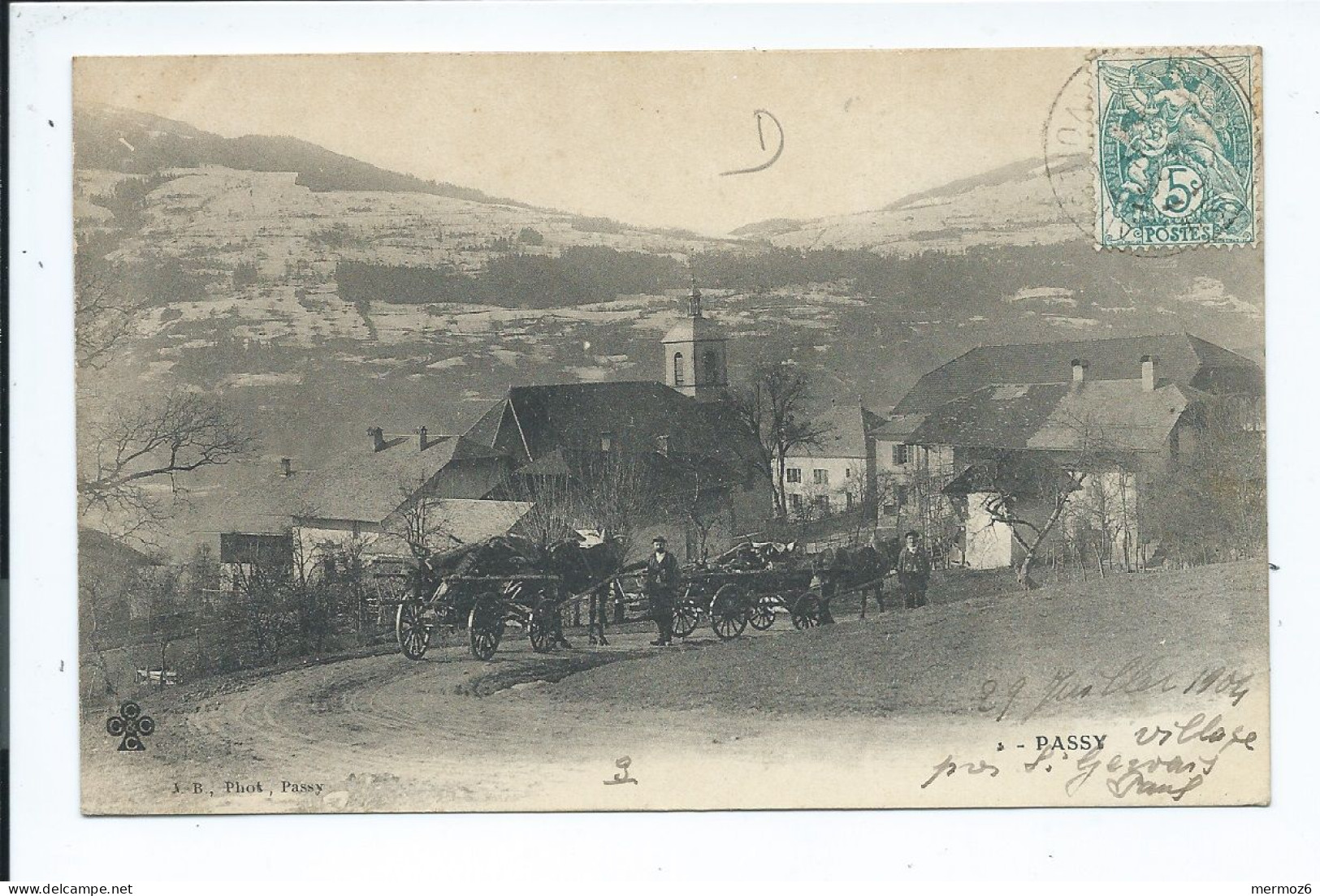 PASSY – Route Et Village Près St Saint Gervais, Charrette – Très Belle Carte Animée Rare J.B. Phot. Passy  Voyagée 1904 - Passy