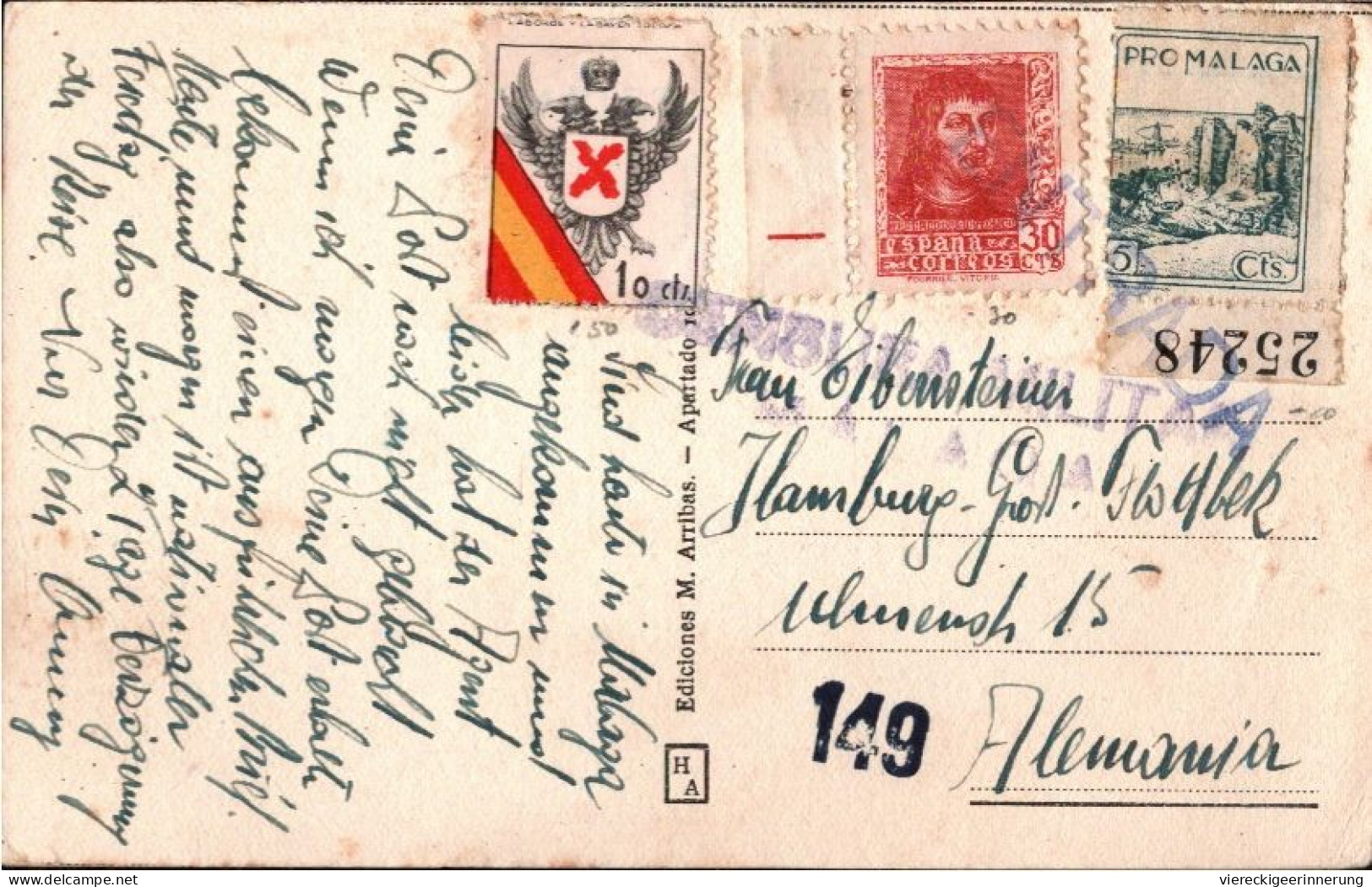 ! Lot Of 3 Postcards From Malaga, Spain, 1938, Zensur, Censor, Censure, Spanien - Briefe U. Dokumente