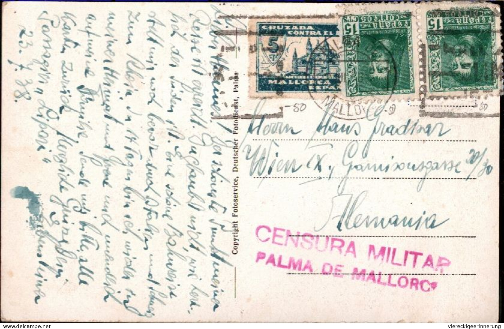 !  Postcard From Palma De Mallorca, Spain, 1938, Zensur, Censor, Censure, Spanien - Briefe U. Dokumente