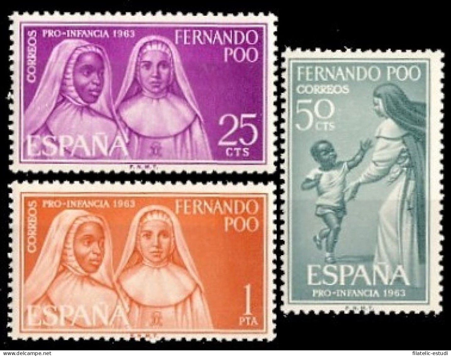 Fernando Poo 215/17 1963 Pro Infancia Religiosas MNH - Fernando Po
