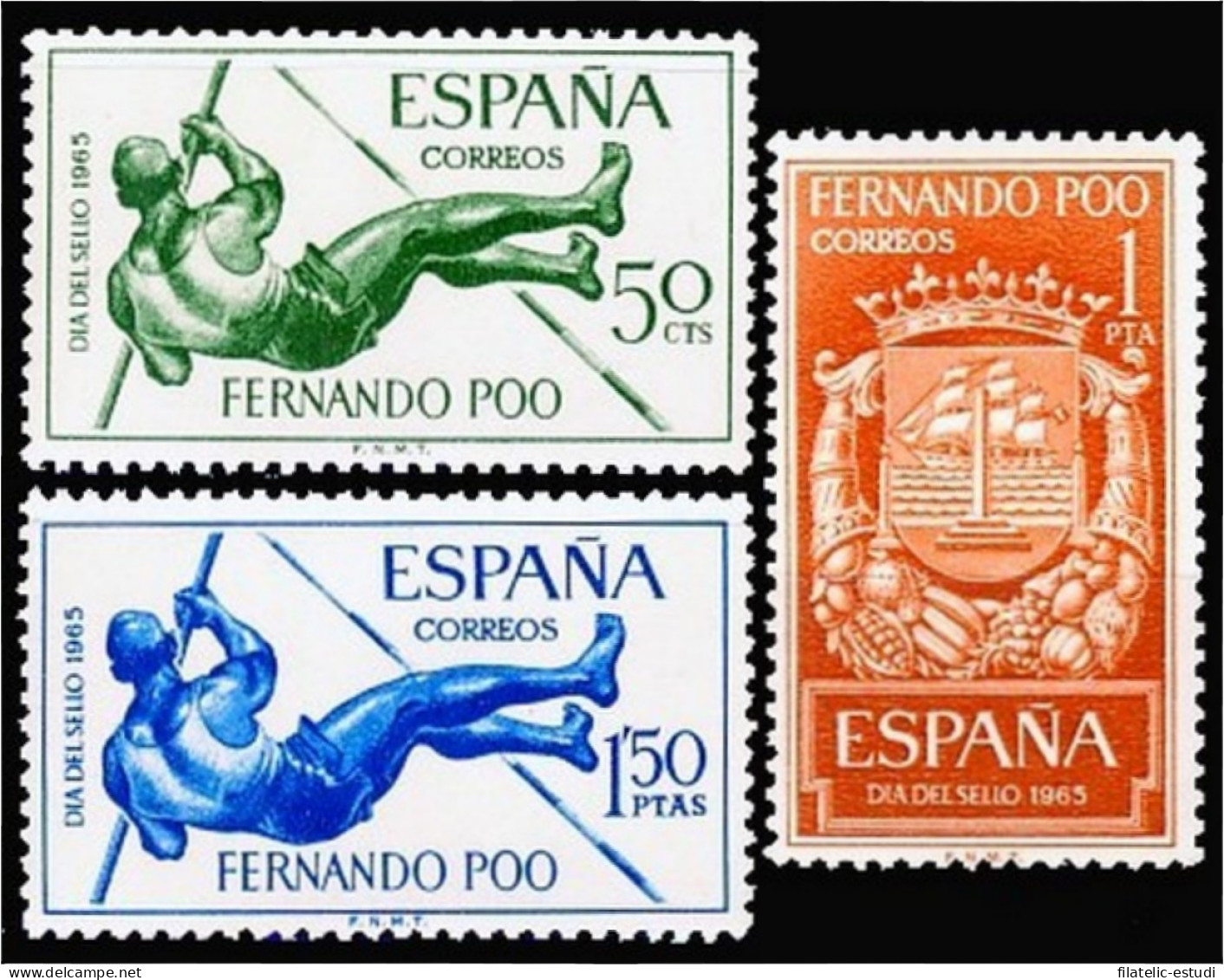 Fernando Poo 245/47 1965 Día Del Sello Salto Con Pértiga-Escudo MNH - Fernando Po