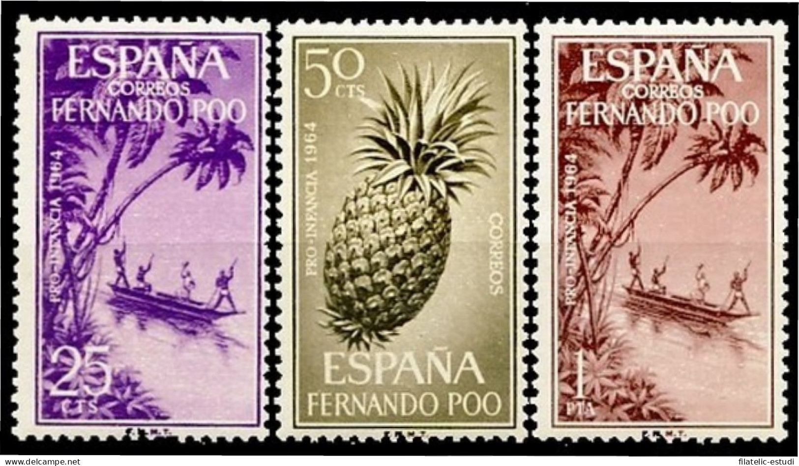 Fernando Poo 223/25 1964 Pro Infancia Piragua Piña MNH - Fernando Po