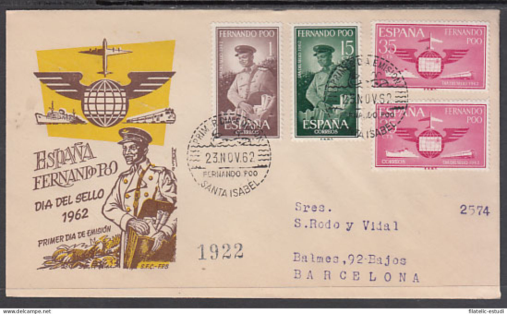 FERNADO POO 210/12 1962 Día Del Sello Correo-Alegoría Del Correo - Fernando Po