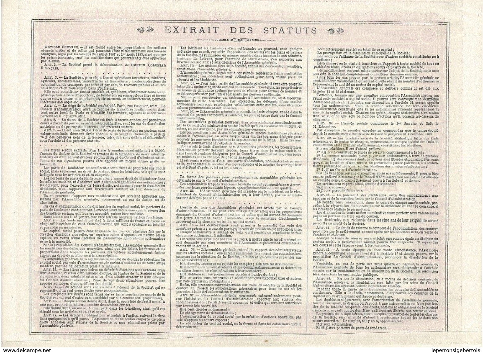 Titre De 1900 - Omnium Colonial Français - - Afrika