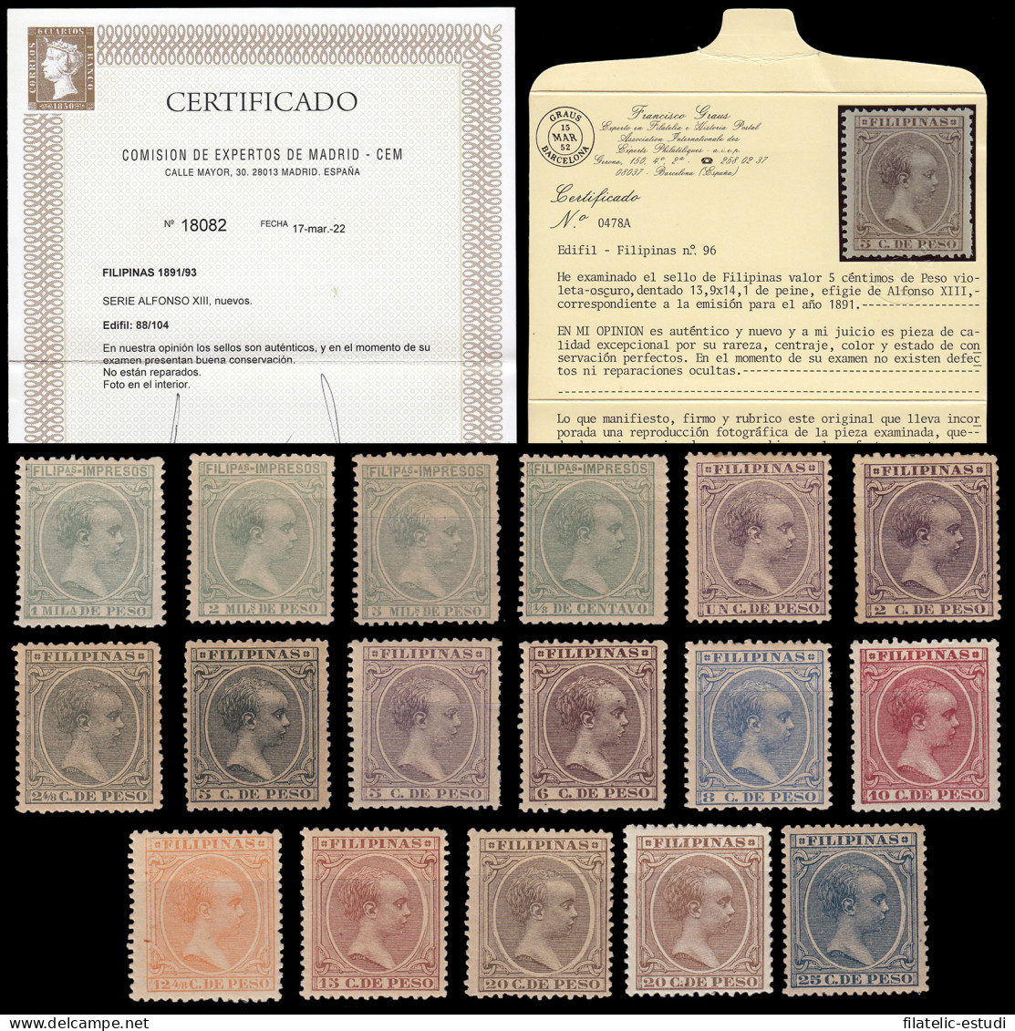 Filipinas 88/104 1891/93  Alfonso XIII Pelón MH - Filippijnen