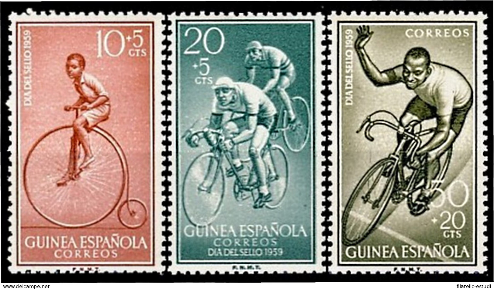 Guinea Española 395/97 1959 Día Del Sello Ciclismo MNH - Guinea Spagnola