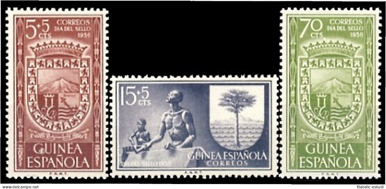 Guinea Española 362/64 1956 Día Del Sello Escudos MNH - Guinea Spagnola