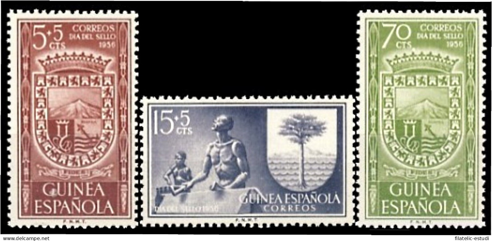 Guinea Española 362/64 1956 Día Del Sello Escudos MNH - Guinea Española