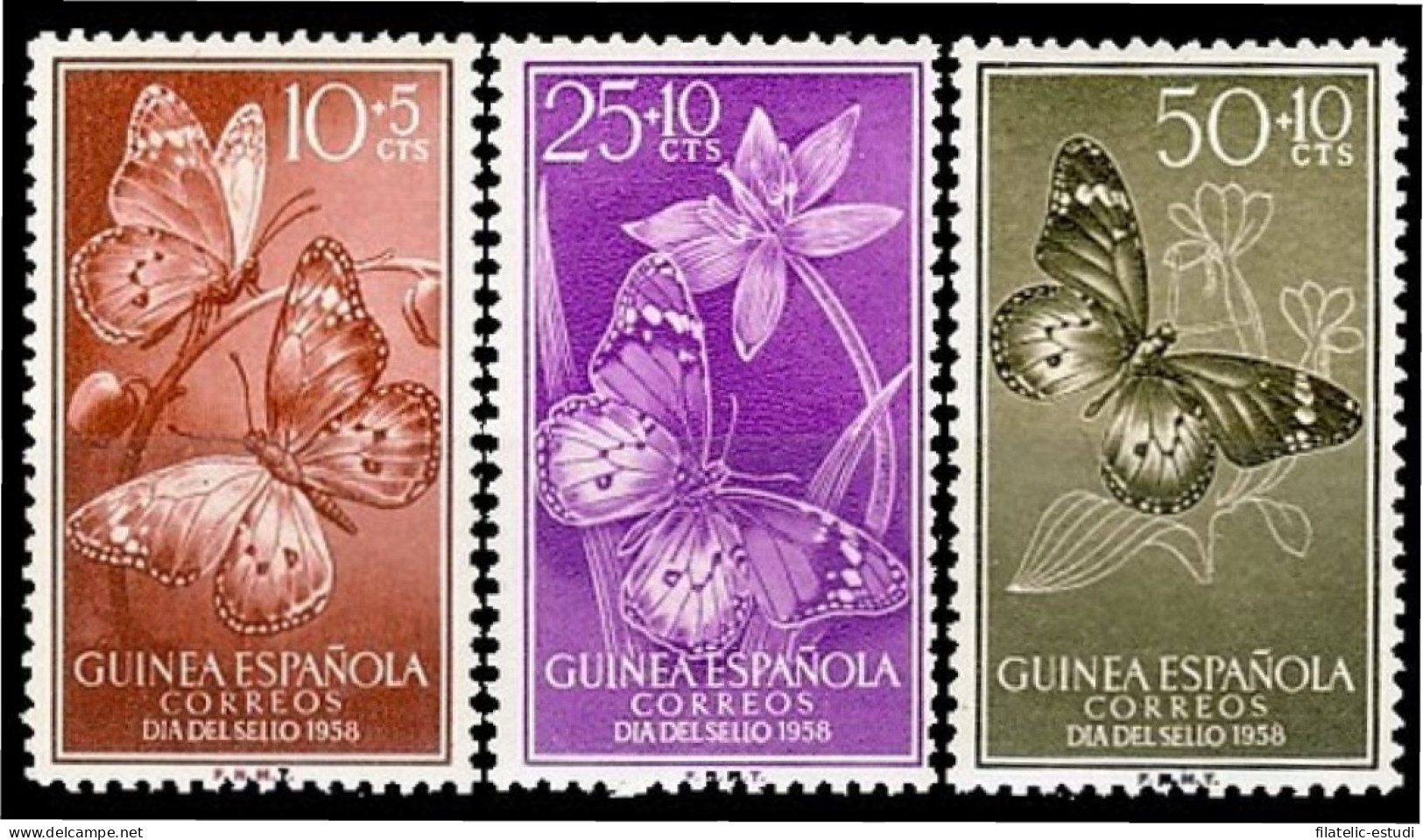 Guinea Española 388/90 1958 Día Del Sello Mariposas MNH - Guinea Spagnola