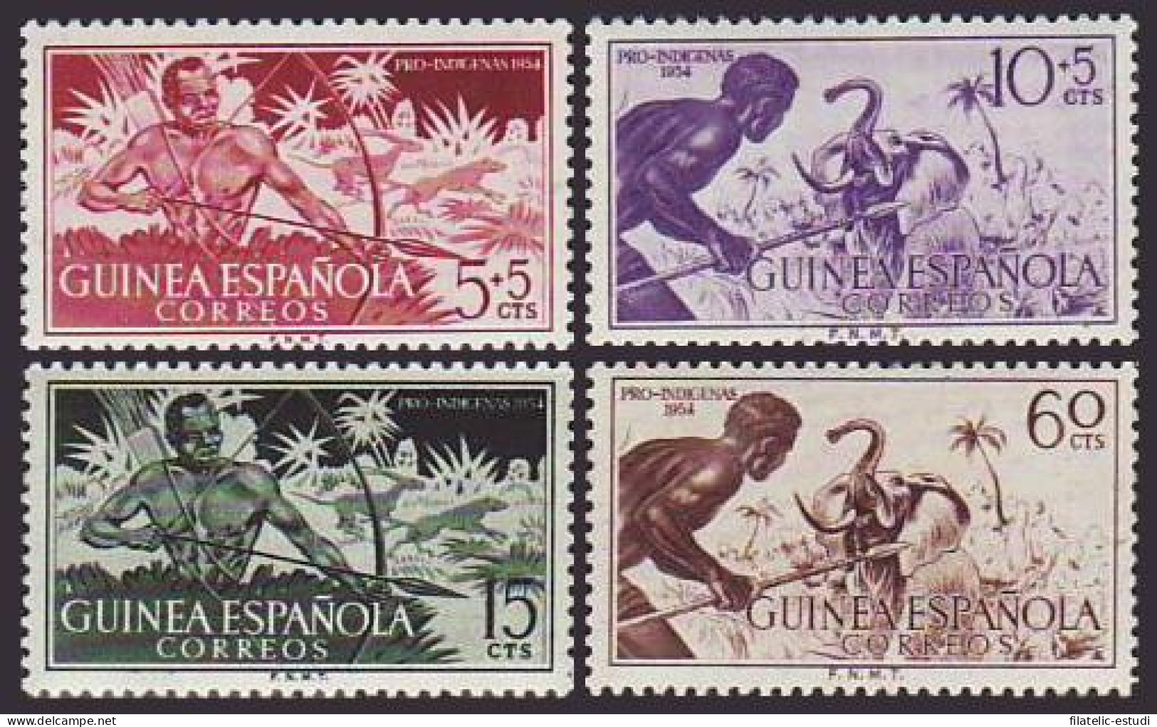 Guinea Española 334/37 1954 Pro Indígenas Caza MNH - Guinea Española