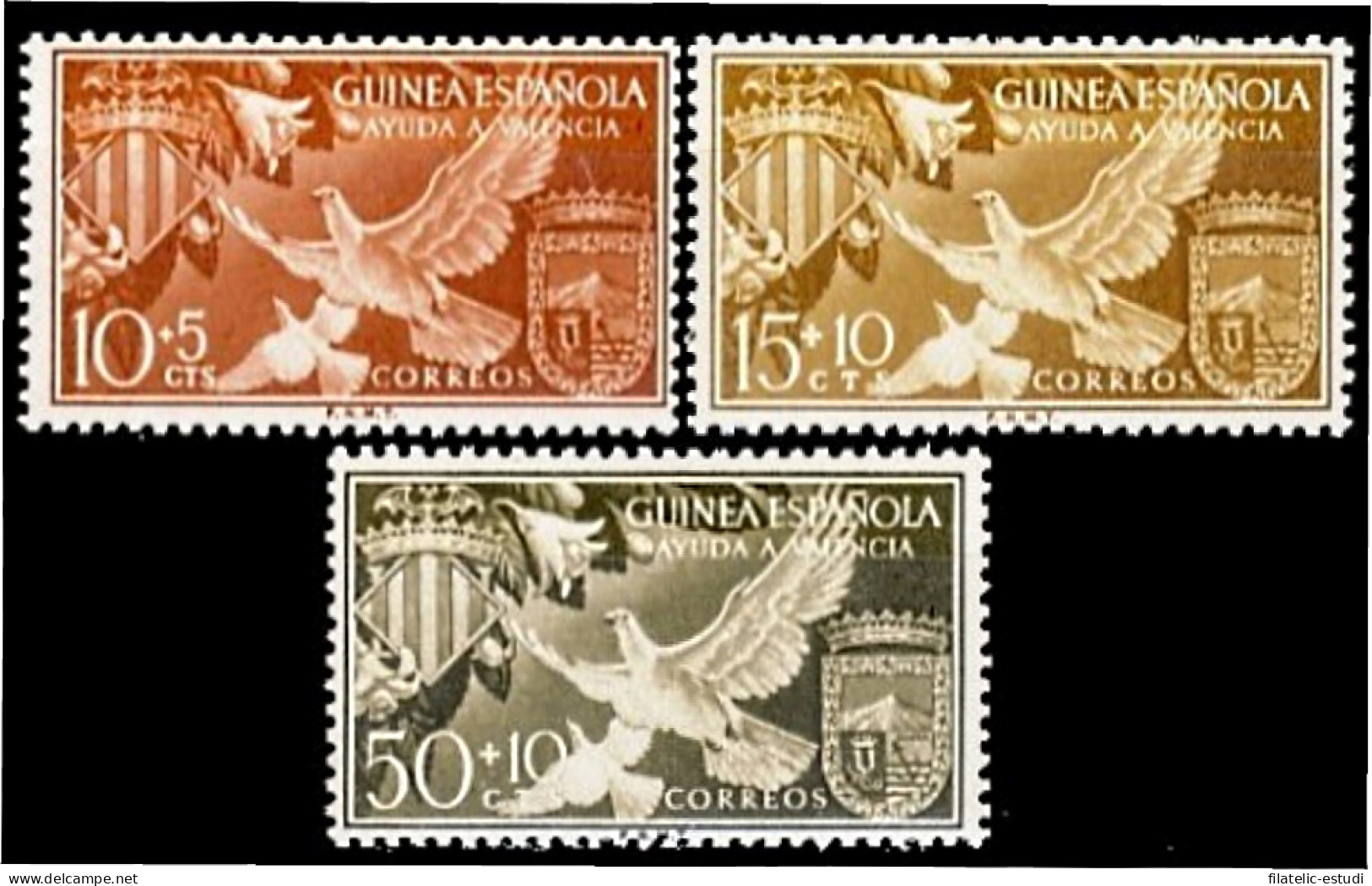 Guinea Española 373/75 1958 Ayuda A Valencia Escudos Valencia Y Sta. Isabel MN - Guinea Espagnole