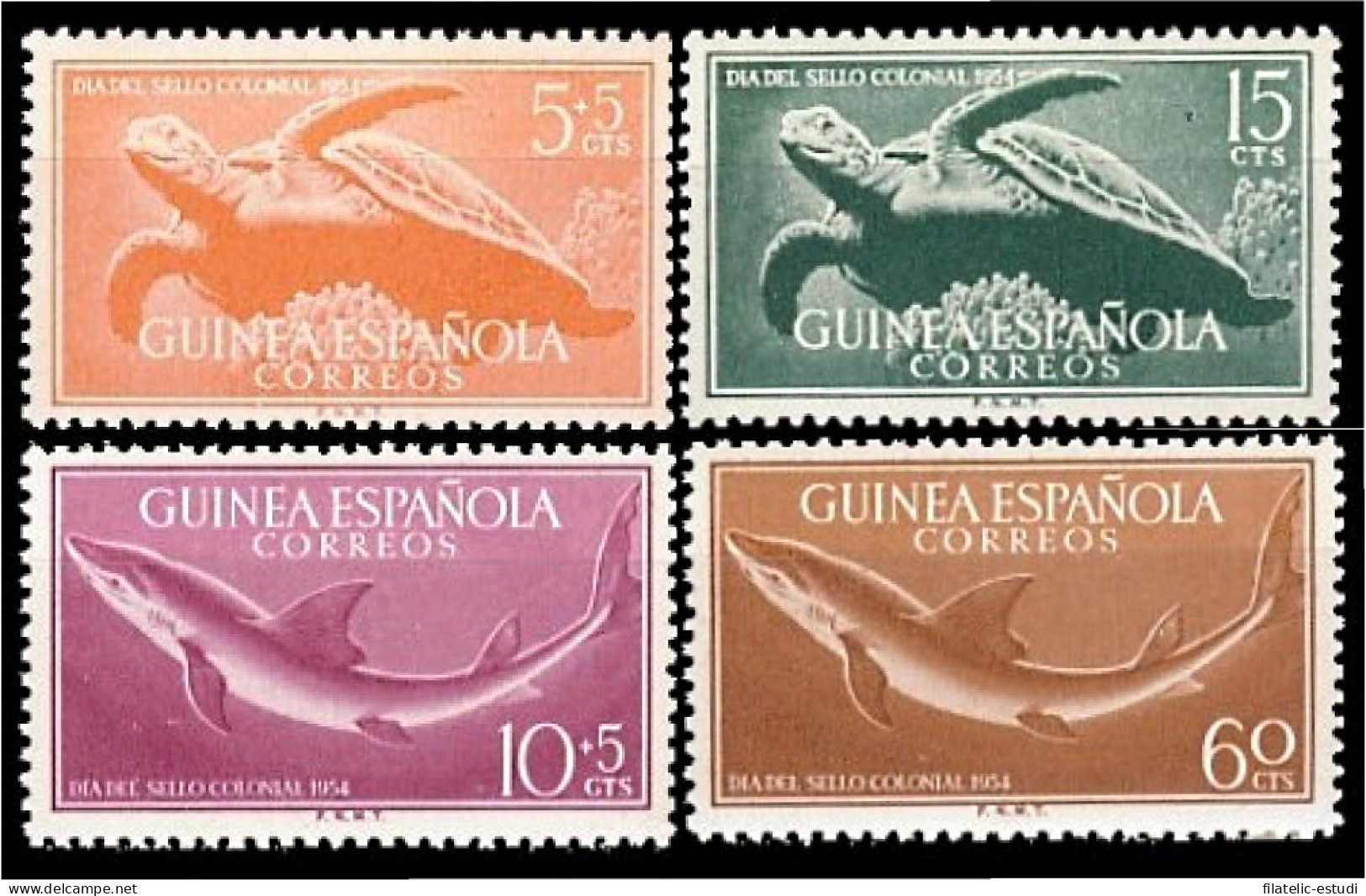 Guinea Española 338/41 1954 Día Del Sello Colonial Fauna Marina MNH - Guinea Spagnola