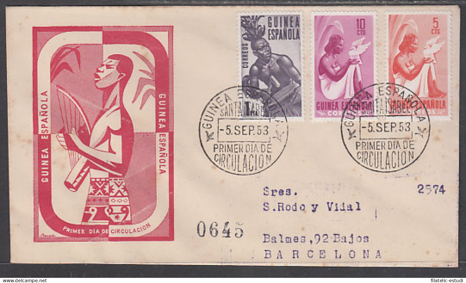 Guinea Española 325/29 1953 Serie Básica Tipos Indígenas SPD Sobre Primer Día - Guinée Espagnole