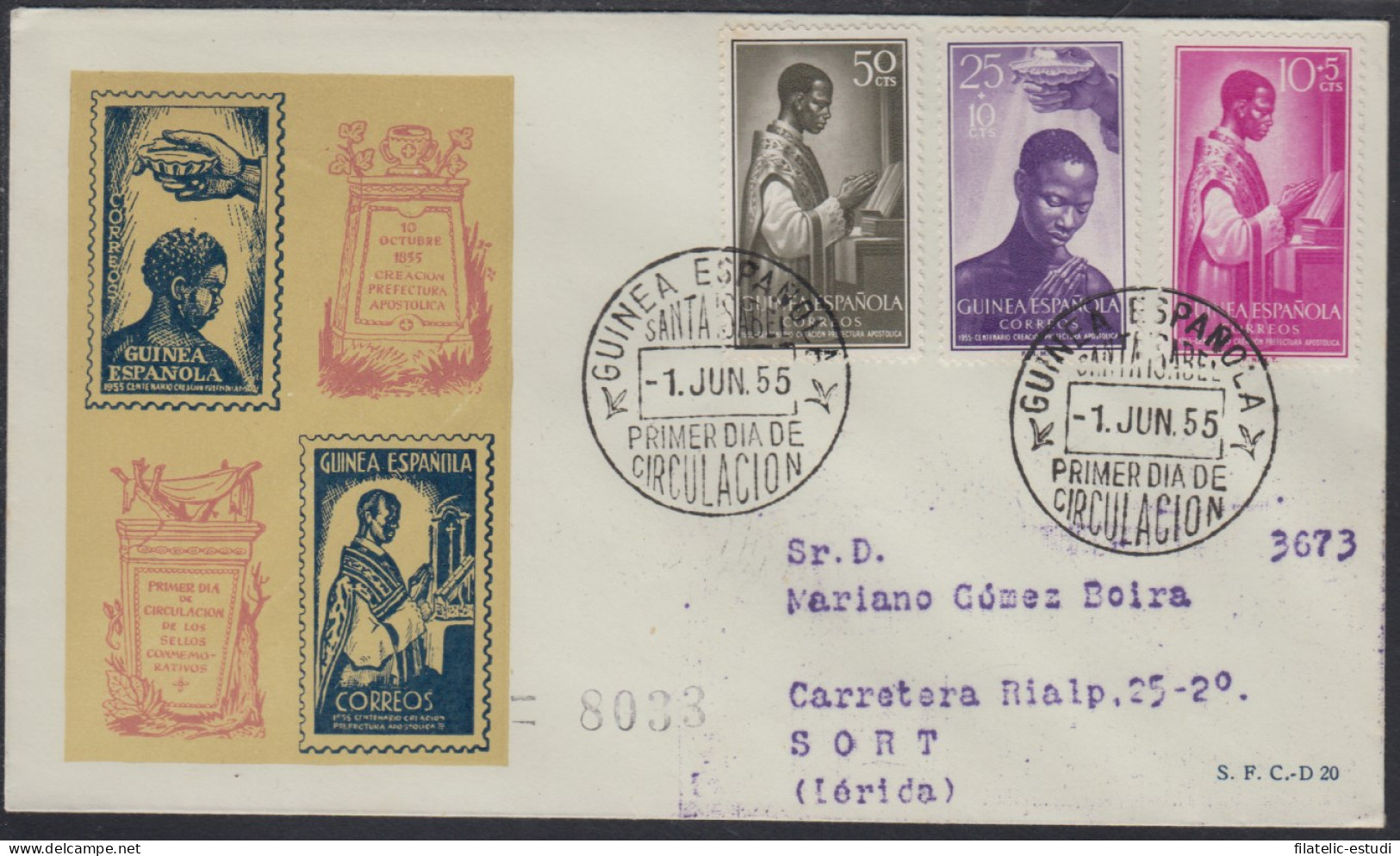 Guinea Española 344/46 1955 Centº Prefectura Apostólica Fernando Poo Annobón Y - Guinée Espagnole