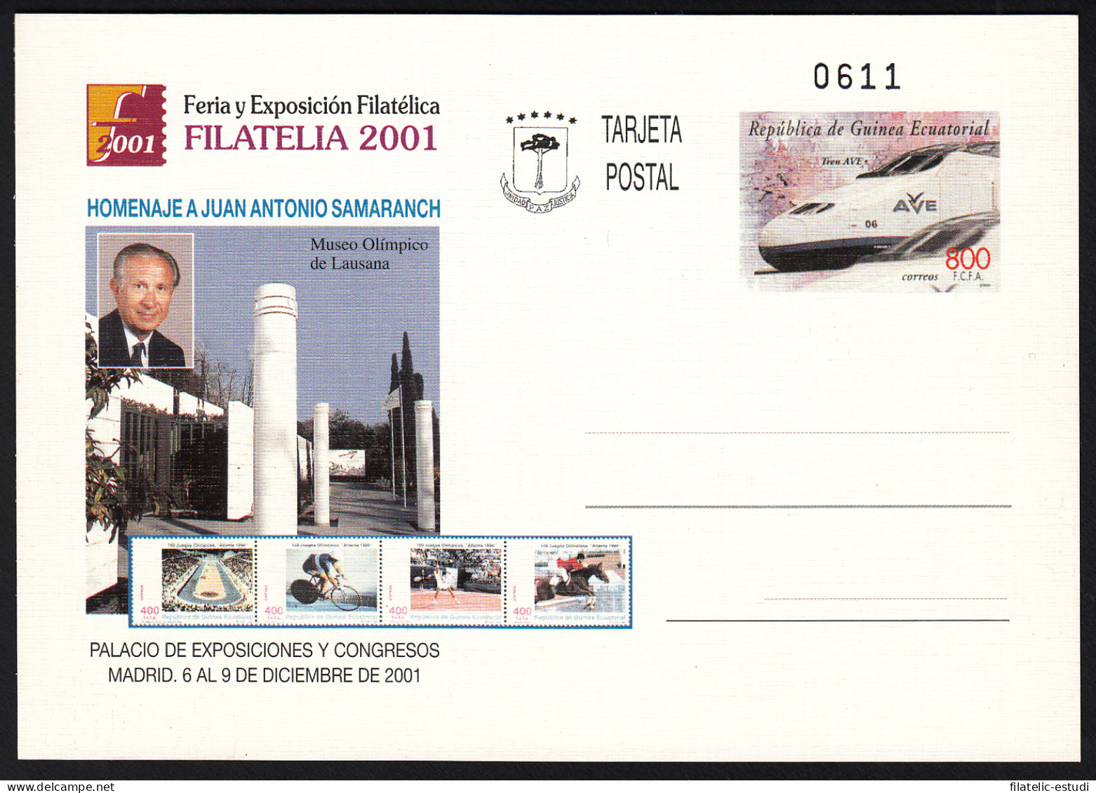 Guinea Ecuatorial Entero Postal 9 2001 Expo Filatelia  Antonio Samaranch - Andere & Zonder Classificatie