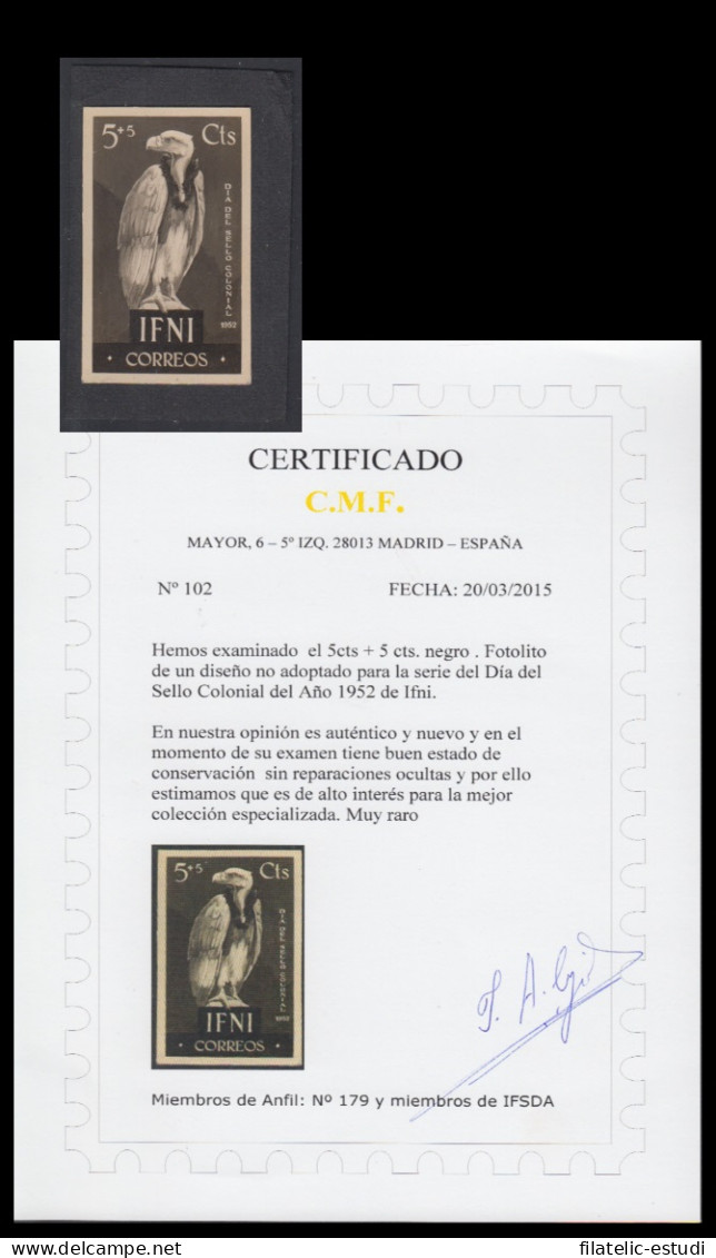 Ifni Fotolito 1952 5 Cts + 5 Cts Negro Día Del Sello Colonial  Fauna - Ifni