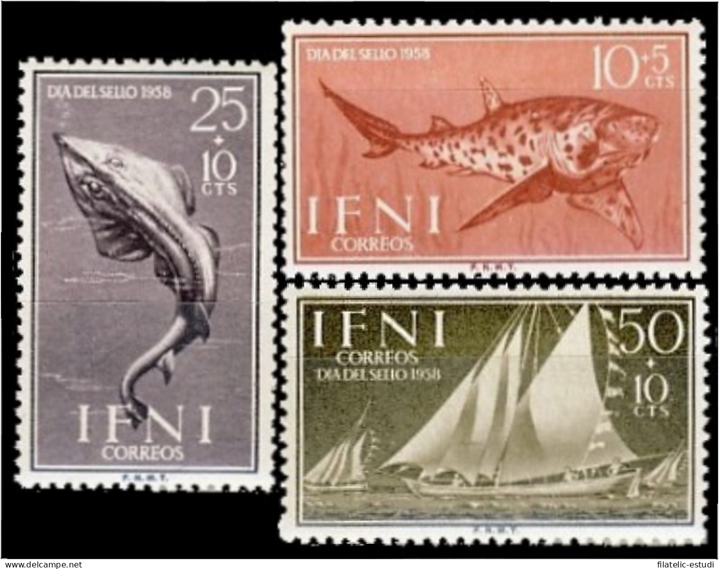 Ifni 149/51 1958  Día De Sello Fauna Barcos De Pesca MNH - Ifni