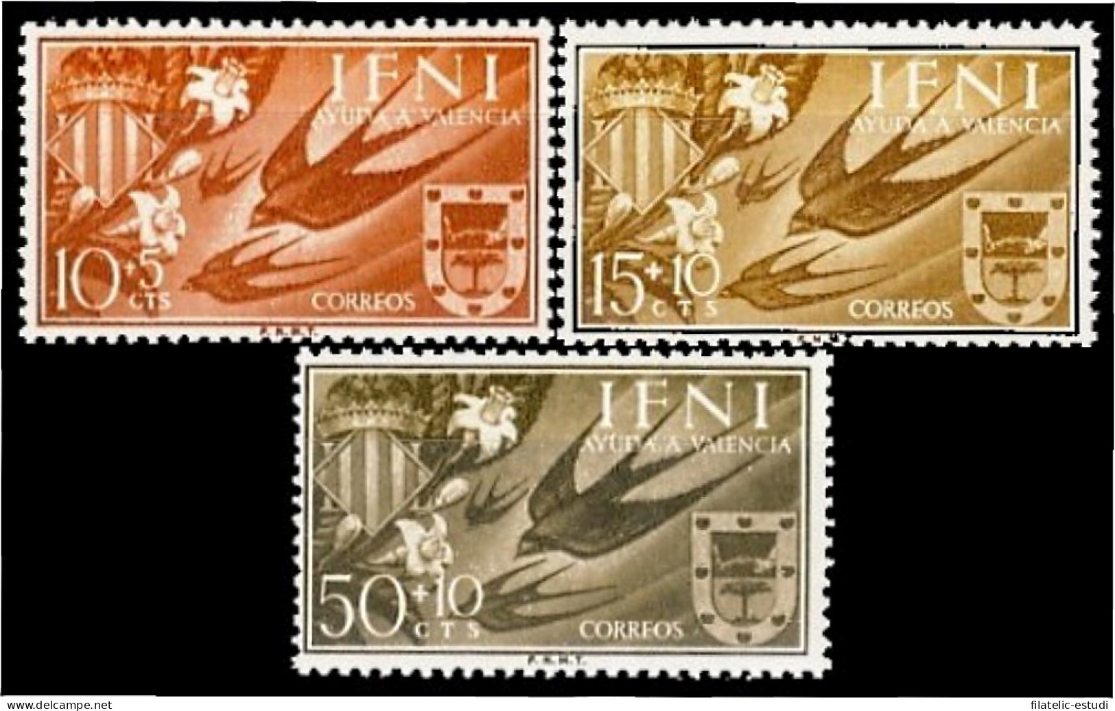 Ifni 142/44 1958  Ayuda A Valencia Escudos Coats MNH - Ifni