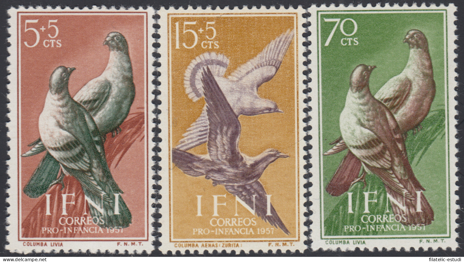 Ifni 135/37 1957  Pro Infancia Palomas Fauna  MNH - Ifni