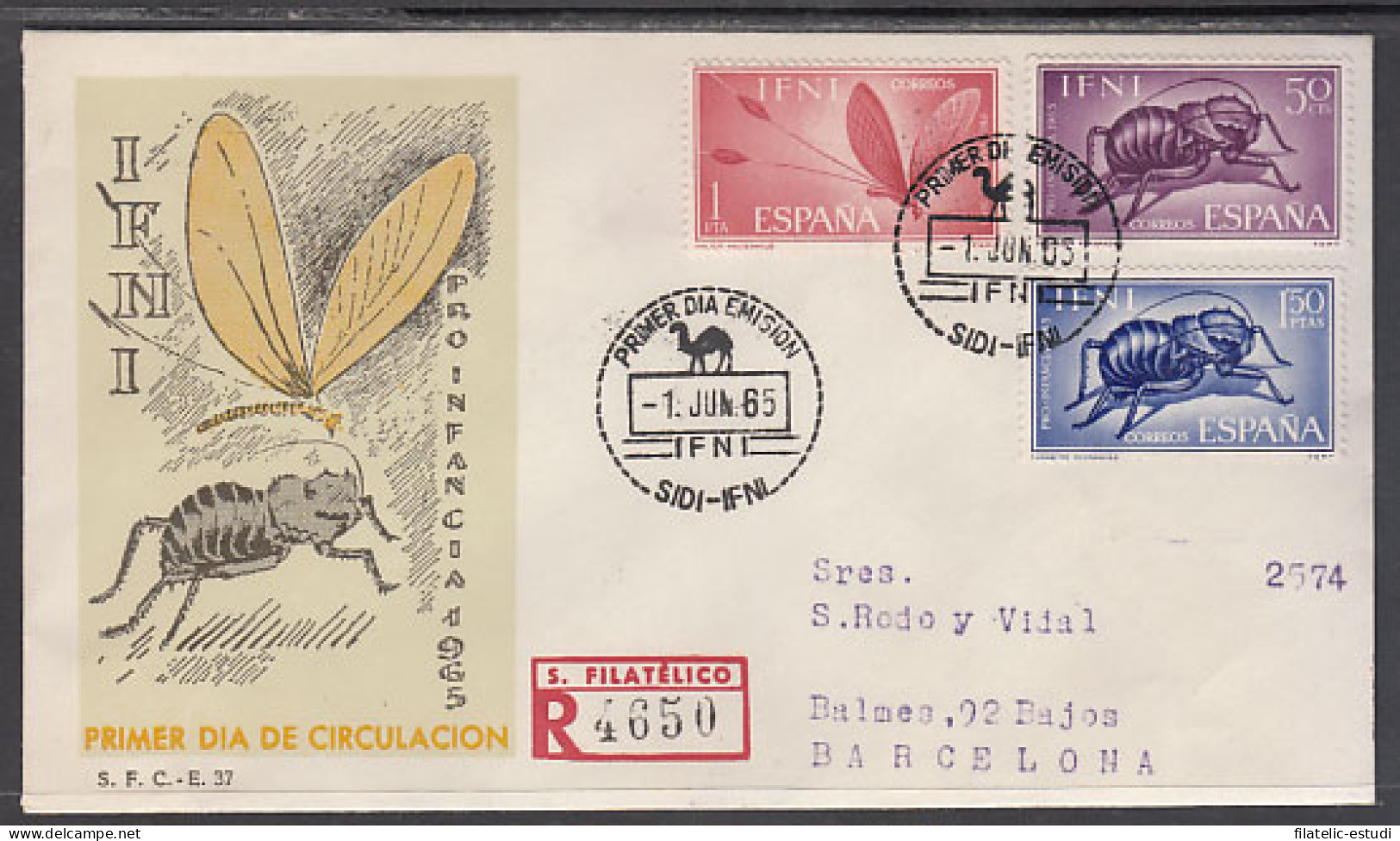 Ifni 212/14  1965  Pro Infancia Insectos Fauna SPD Sobre Primer Día - Ifni