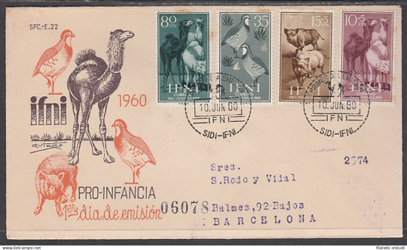 Ifni 159/62  1960  Pro Infancia Fauna SPD Sobre Primer Día - Ifni