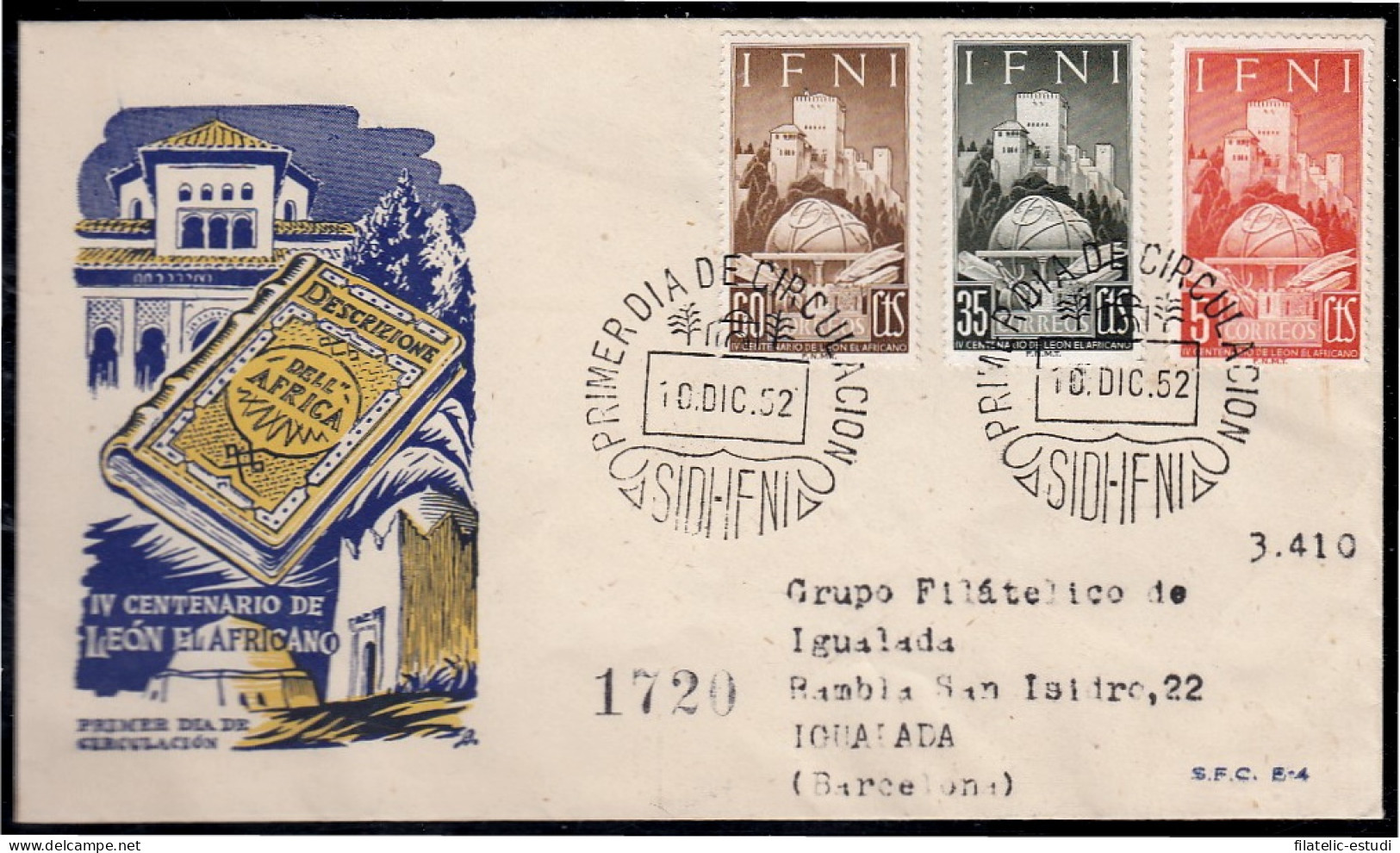 Ifni 86/88  1952 IV Centenario De León El Africano SPD Sobre Primer Día - Ifni