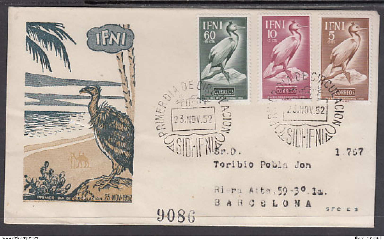 Ifni 83/85 1952 Día Del Sello Fauna Ave Bird SPD Sobre Primer Día - Ifni