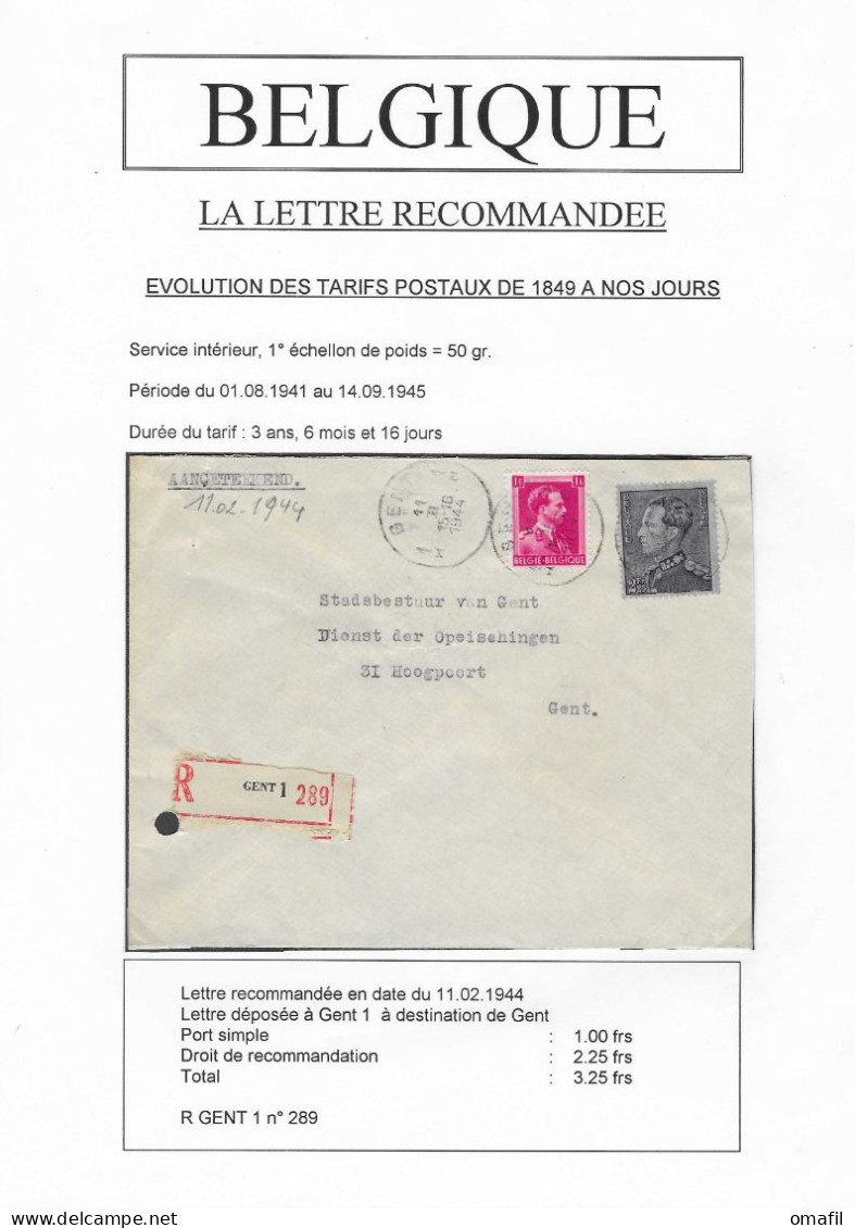 Aangetekende Brief Verstuurd Van Gent Naar Gent 11/2/1944 - 1936-1951 Poortman