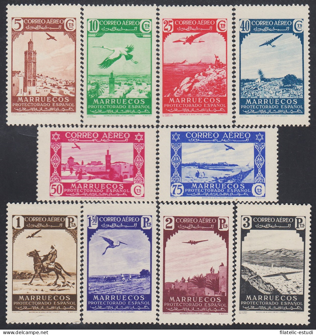 Marruecos Morocco 186/95 1938 Paisajes Avión Landscapes Plane MNH - Marocco Spagnolo