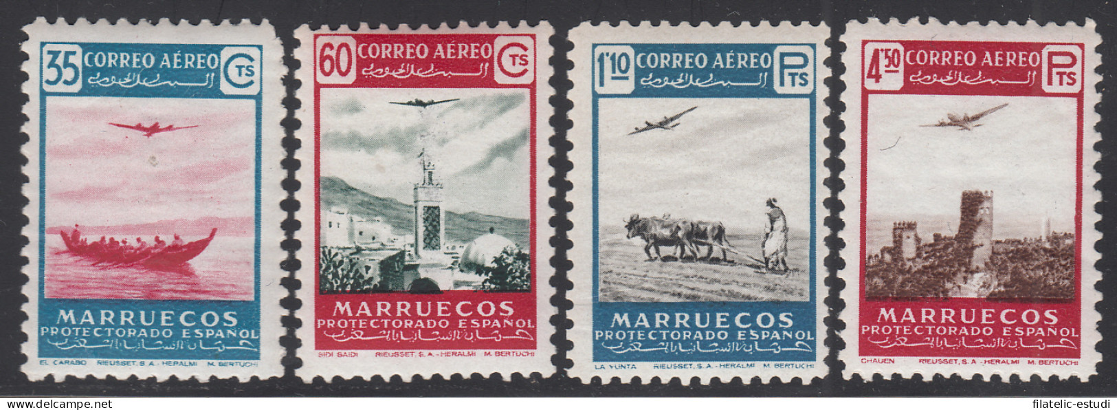 Marruecos Morocco 369/72 1953 Paisajes Y Avión Scenery And Aircraft MNH - Spanish Morocco