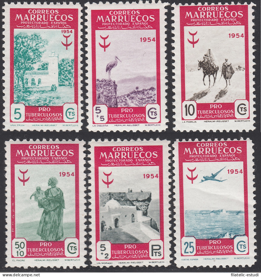 Marruecos Morocco  394/99 1954 Pro Tuberculosos TB Paisajes Fauna Avión Landsc - Spaans-Marokko