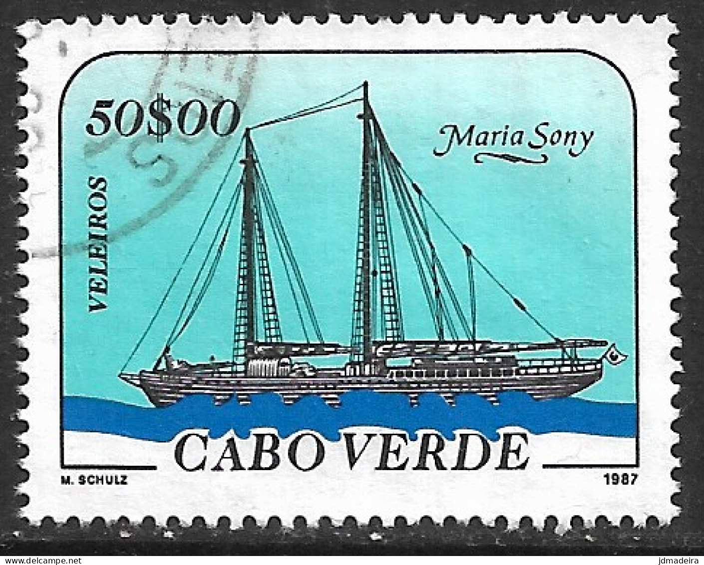 Cabo Verde – 1987 Sailboats 50$ Used Stamp - Cap Vert