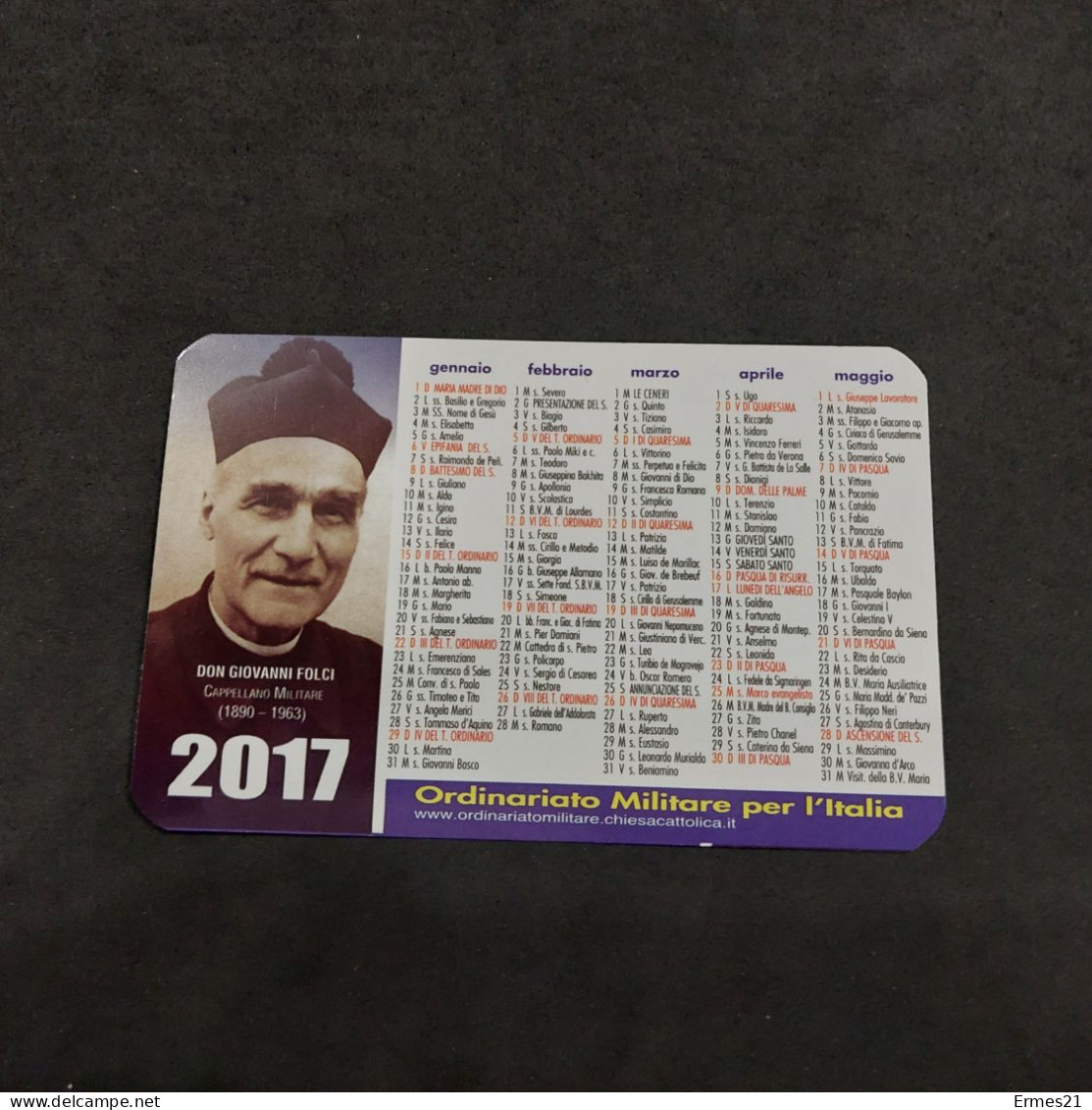 Calendarietto Calendrier 2017. Pontificie Opere Missionarie. Ordinariato Militare In Italia. Condizioni Eccellenti. - Tamaño Pequeño : 2001-...