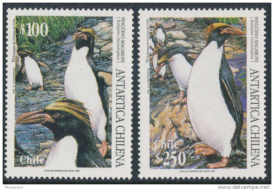 CHILE 1995 ANTARTICA CHILENA Macaroni Penguins Set Of 2v** - Antarctic Wildlife