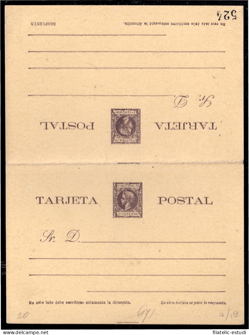 Puerto Rico EP 15 1898 Entero Postal Alfonso XIII Doble - Porto Rico