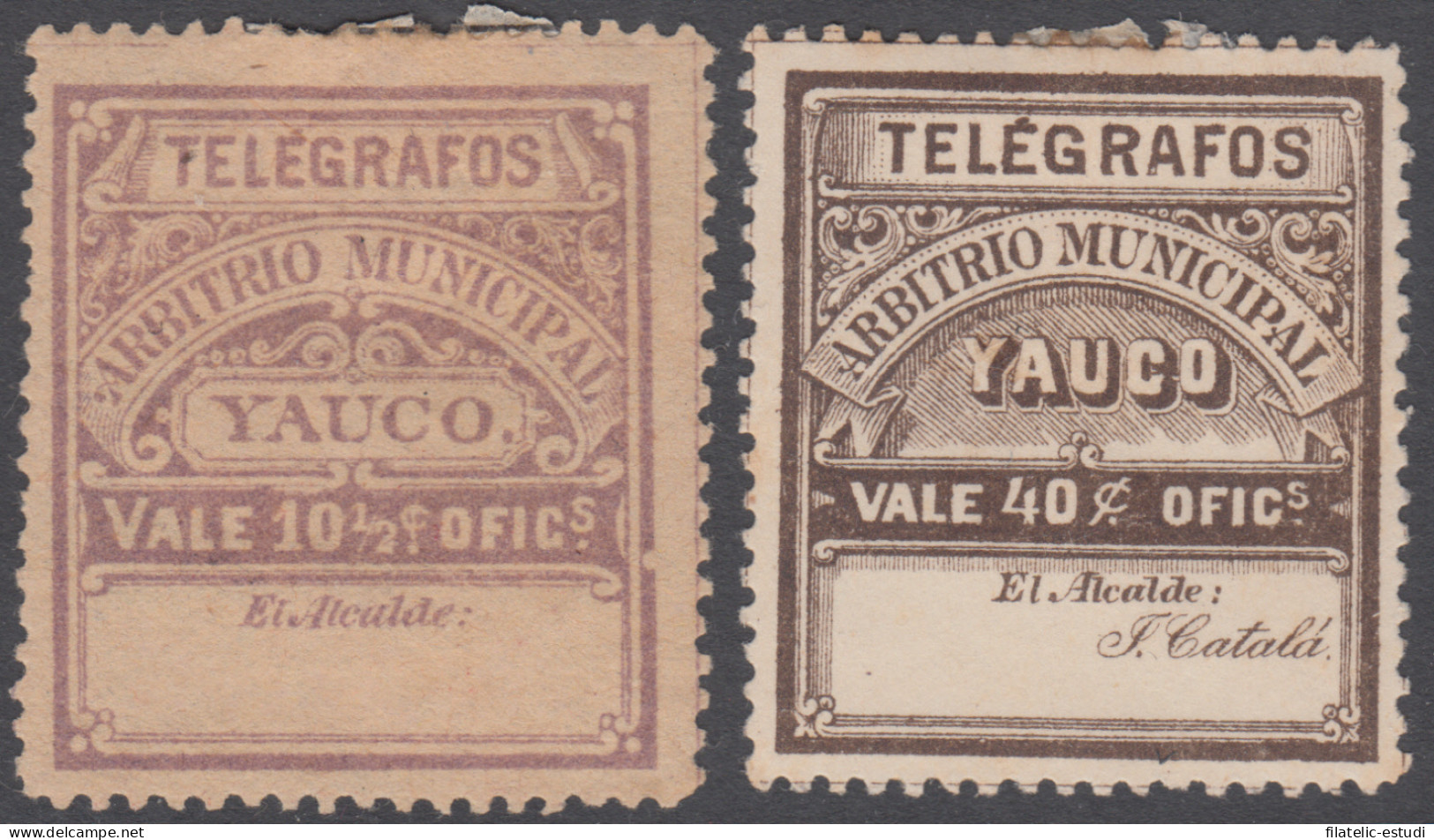 Puerto Rico Telégrafos Municipales YAUCO Nº 61/62 1888 MH - Porto Rico