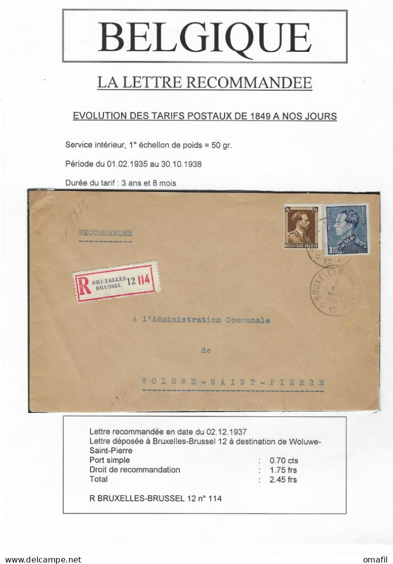 Aangetekende Brief Verstuurd Van Bruxelles Naar Woluwe-St-Pierre 2/12/1937 - 1936-51 Poortman