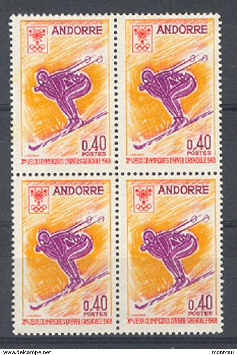 Andorra -Franc 1968 Grenoble Y=187 E=207 (**) Bloque - Invierno 1968: Grenoble