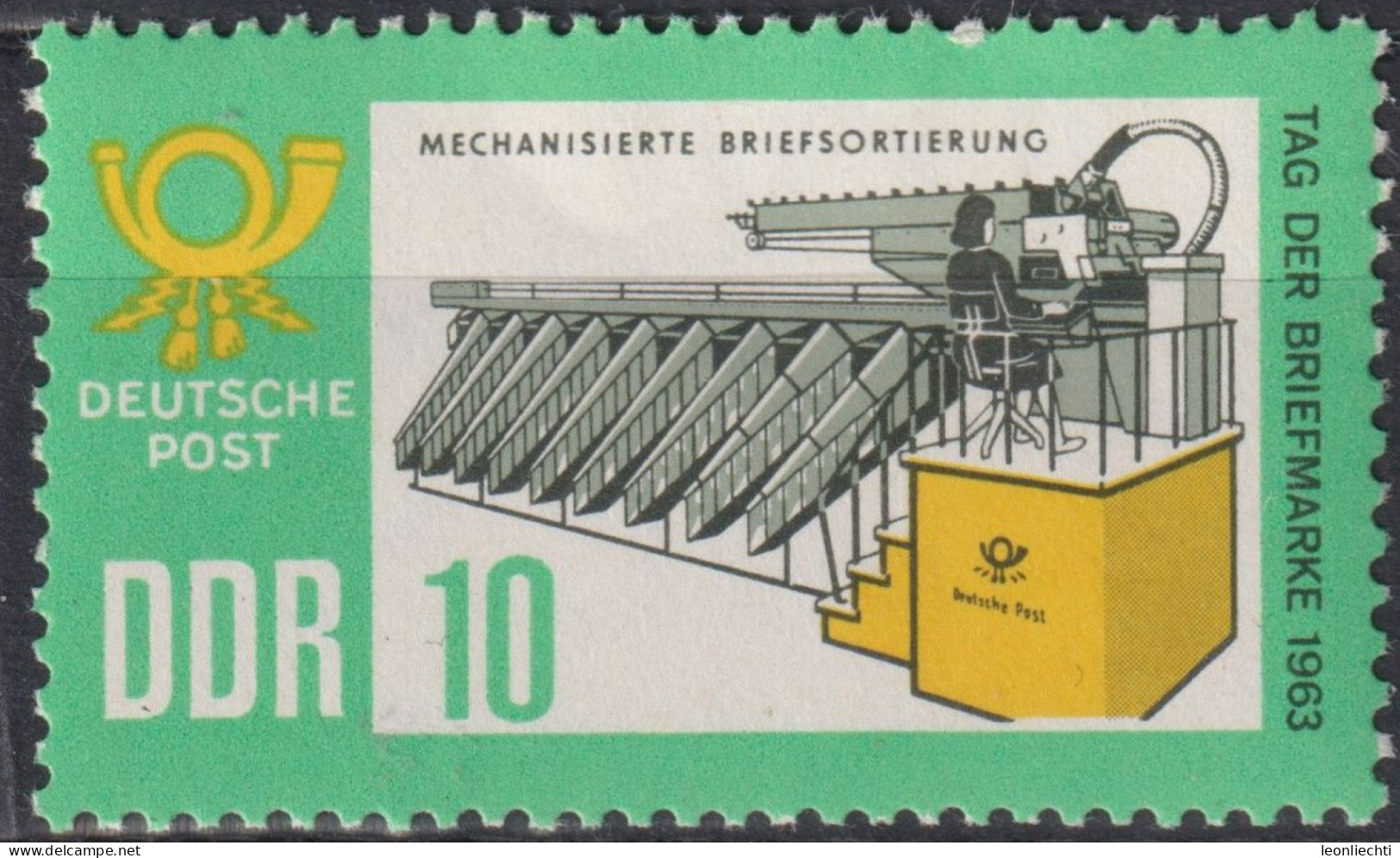 1963 DDR, ** Mi:DD 998, Yt:DD 701, Briefverteilmaschine, Tag Der Briefmarke - Tag Der Briefmarke