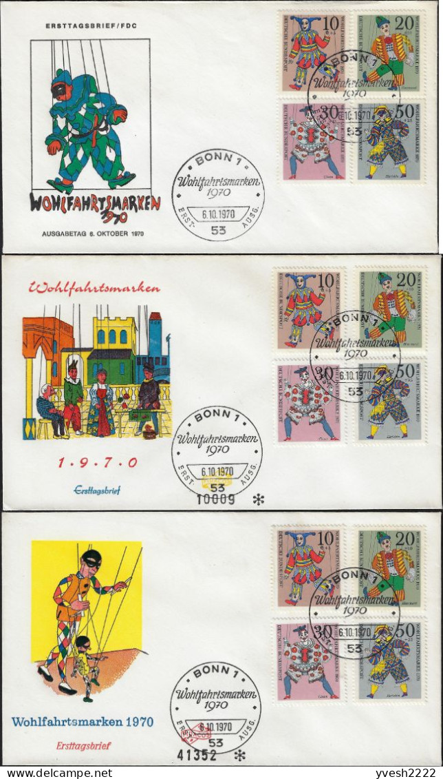 Allemagne 1970 Y&T 501 à 504 Sur 3 FDC Différents. Marionnettes - Puppets