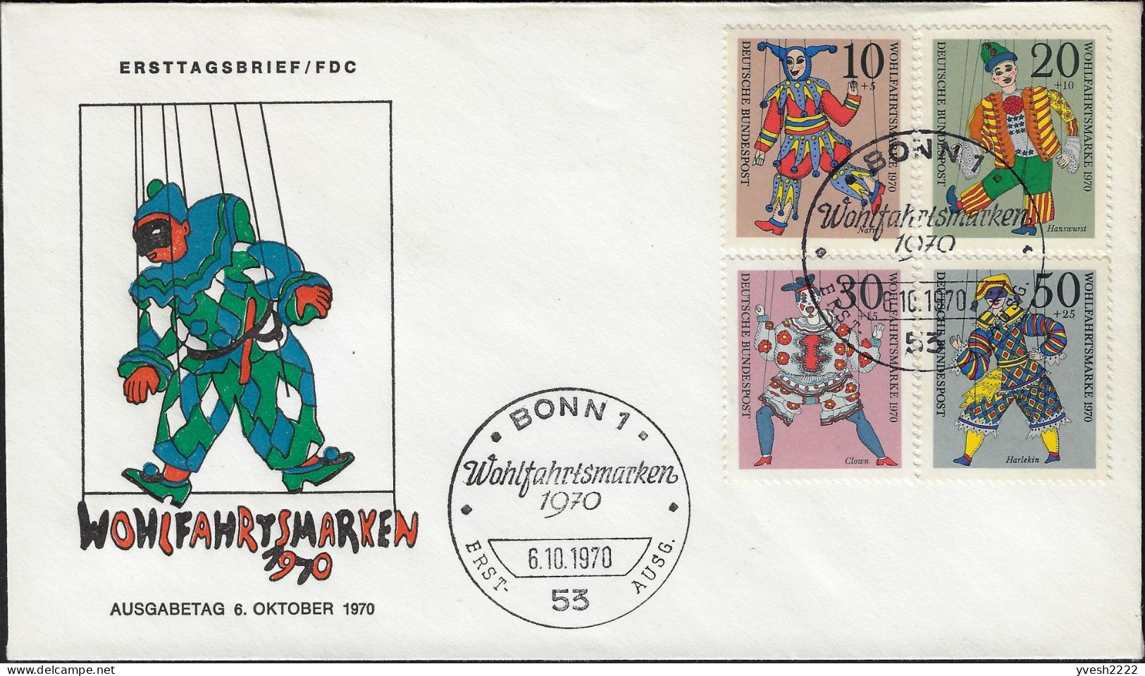 Allemagne 1970 Y&T 501 à 504 Sur 3 FDC Différents. Marionnettes - Marionette