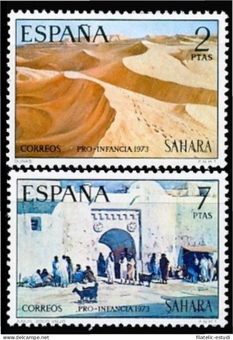 Sahara 310/11 1973 Pro Infancia Pinturas Dunas-Mercado MNH - Spanische Sahara